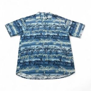 Vintage Summa silk cotton blend Blue white Hawaiian bamboo short sleeve shirt